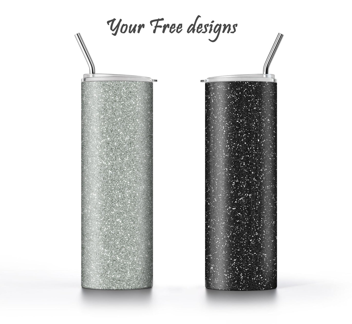 3 Silver and Black Glitter Tumbler Sublimation Designs – 3 Solid Color PNG Wraps