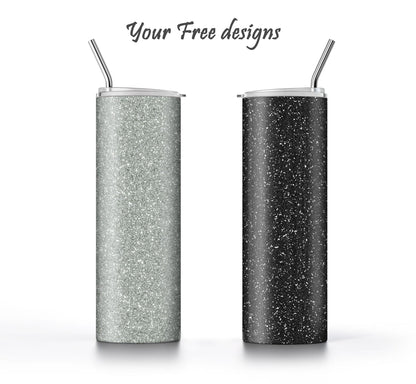 3 Silver and Black Glitter Tumbler Sublimation Designs – 3 Solid Color PNG Wraps