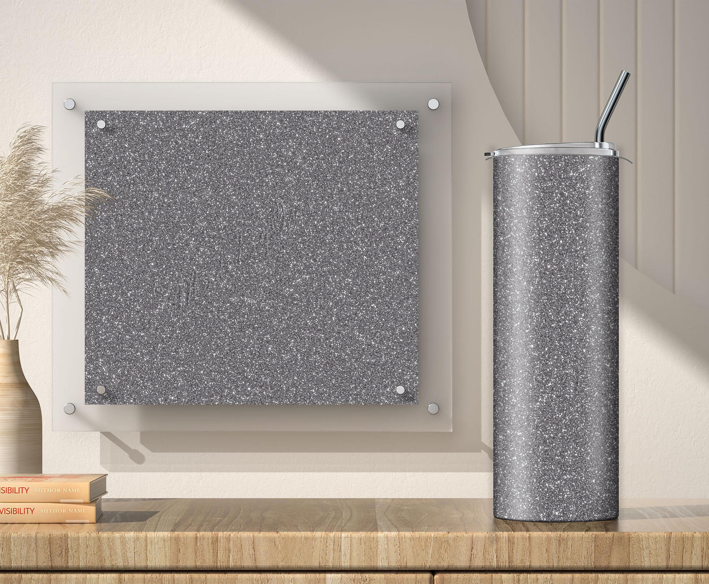 3 Silver and Black Glitter Tumbler Sublimation Designs – 3 Solid Color PNG Wraps