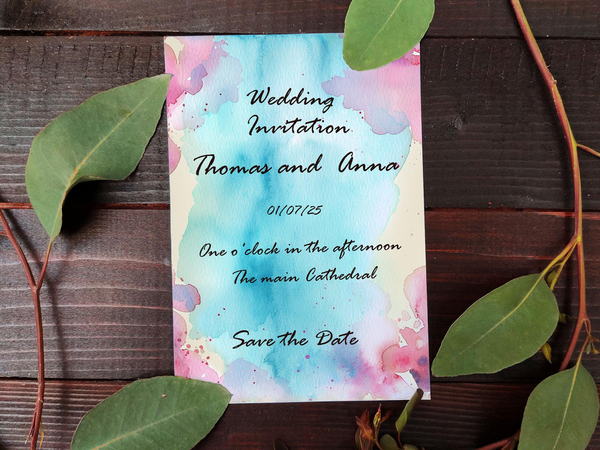 Pink Floral Watercolor Background with Aqua Center