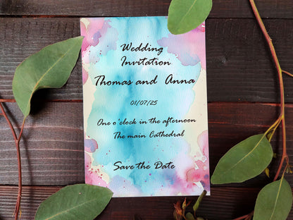 Pink Floral Watercolor Background with Aqua Center