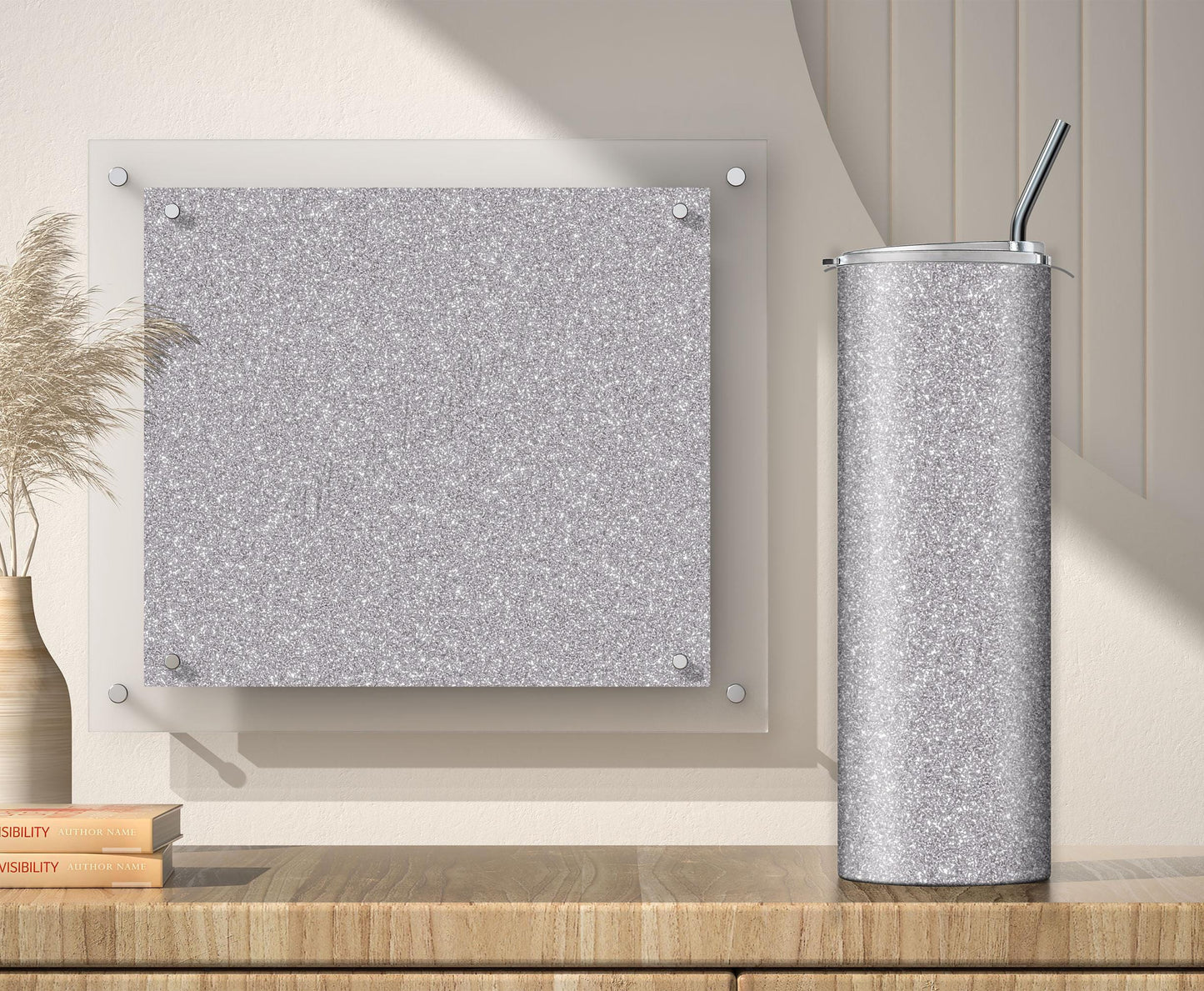 Silver and Gray Glitter Tumbler Sublimation Designs – 3 Solid Color PNG Wraps