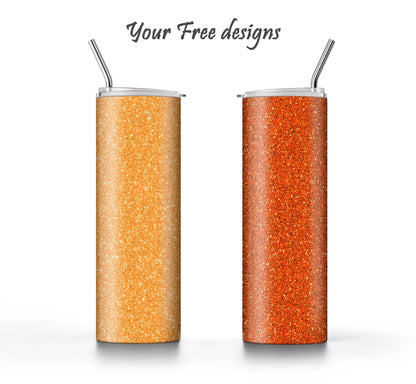 Orange Glitter Tumbler Sublimation Designs – 3 Solid Color PNG Wraps