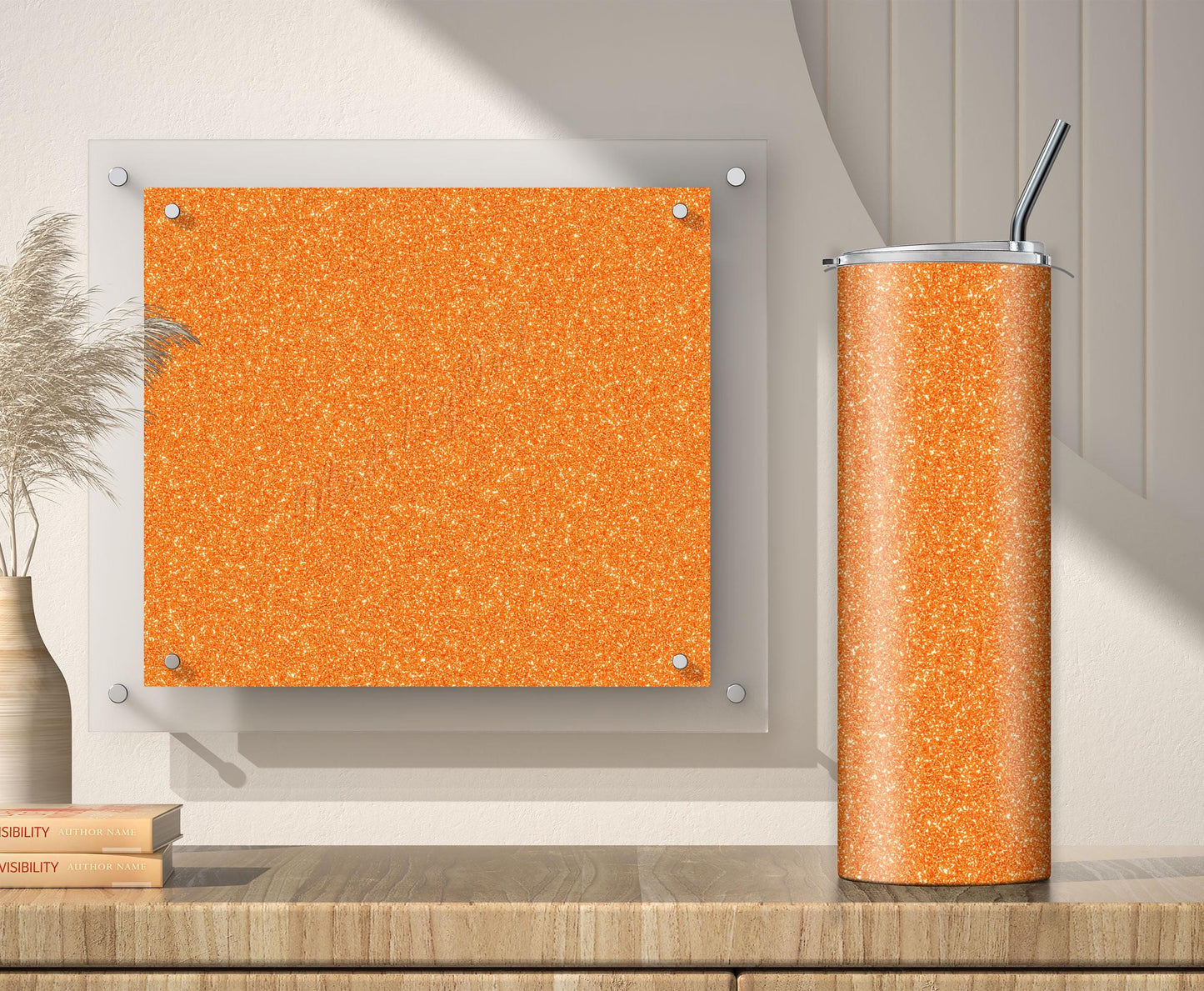 Orange Glitter Tumbler Sublimation Designs – 3 Solid Color PNG Wraps