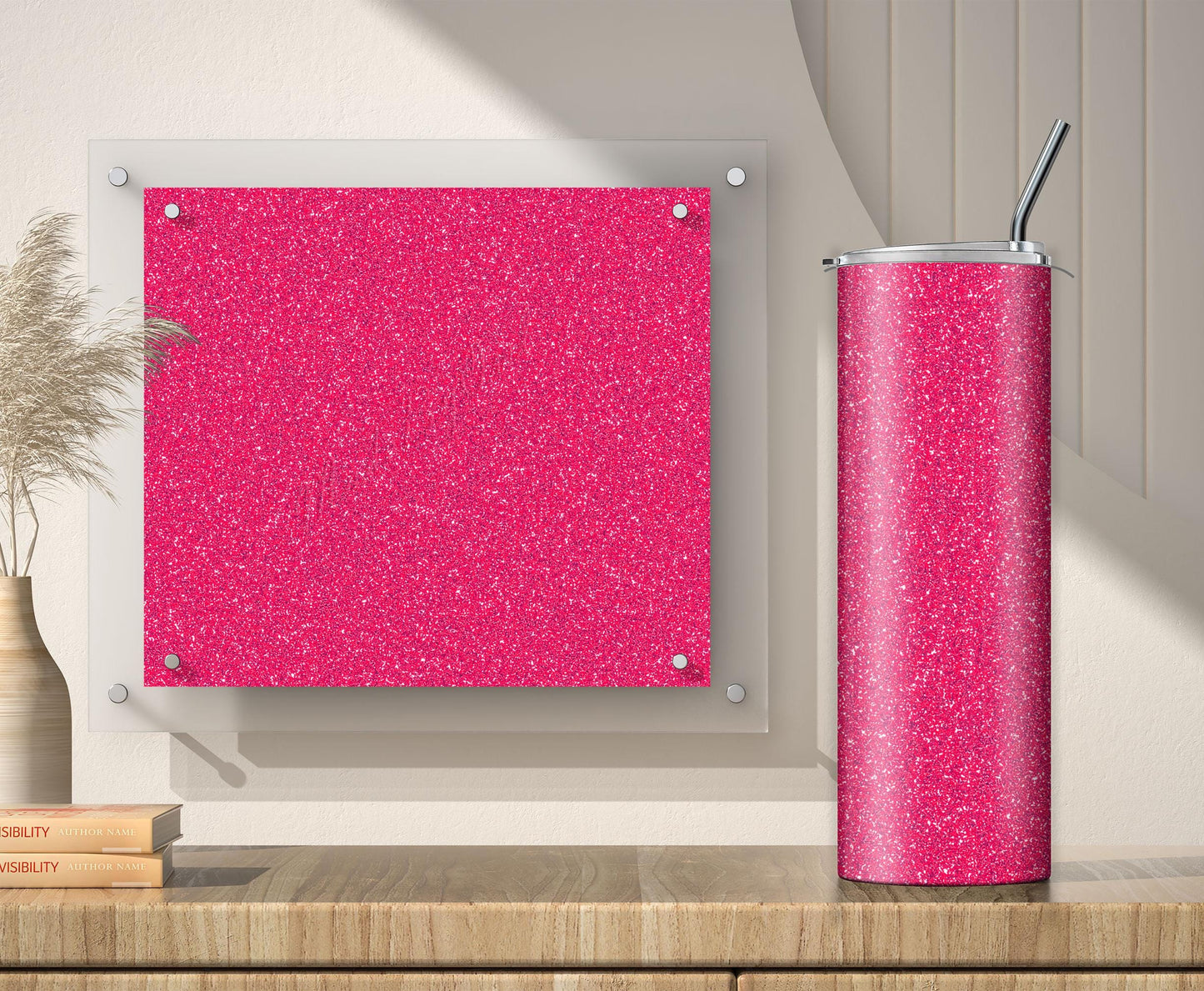 Hot Pink Glitter Tumbler Sublimation Designs – 3 Solid Color PNG Wraps