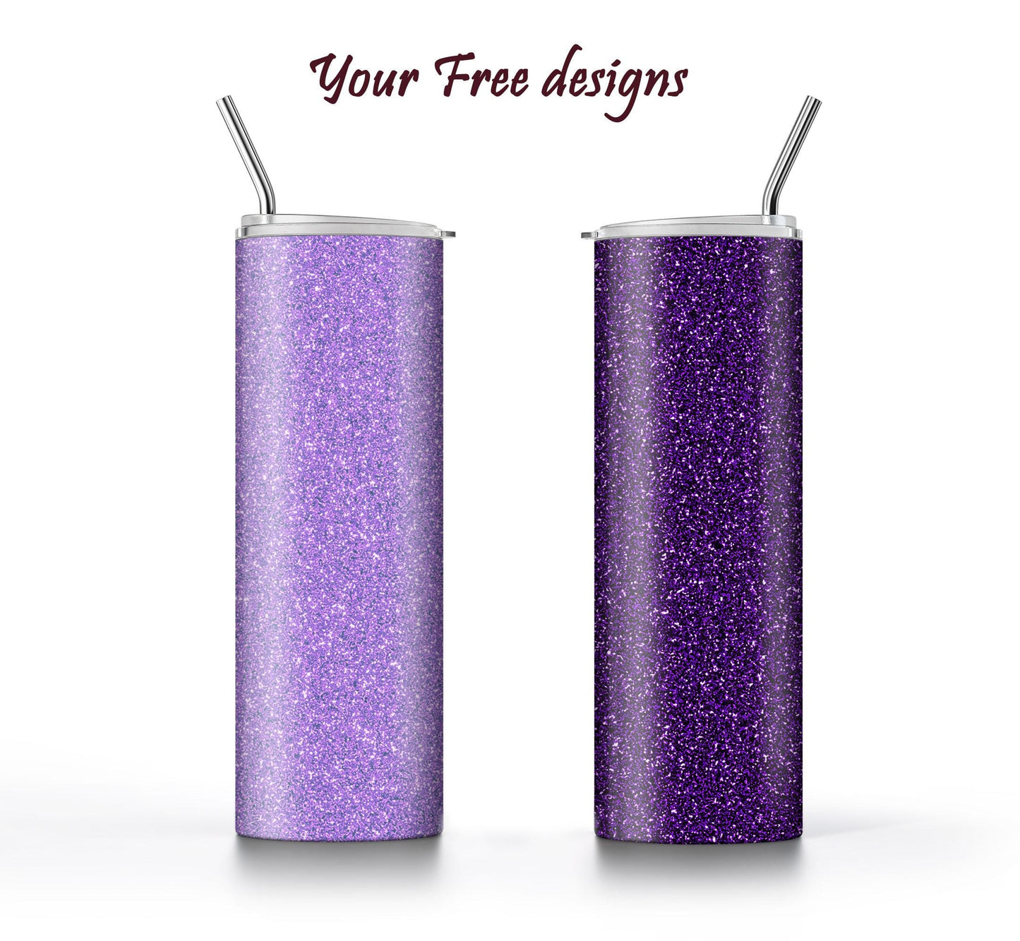 3 Purple Glitter Tumbler Sublimation Designs – 3 Solid Color PNG Wraps