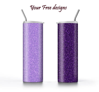 3 Purple Glitter Tumbler Sublimation Designs – 3 Solid Color PNG Wraps