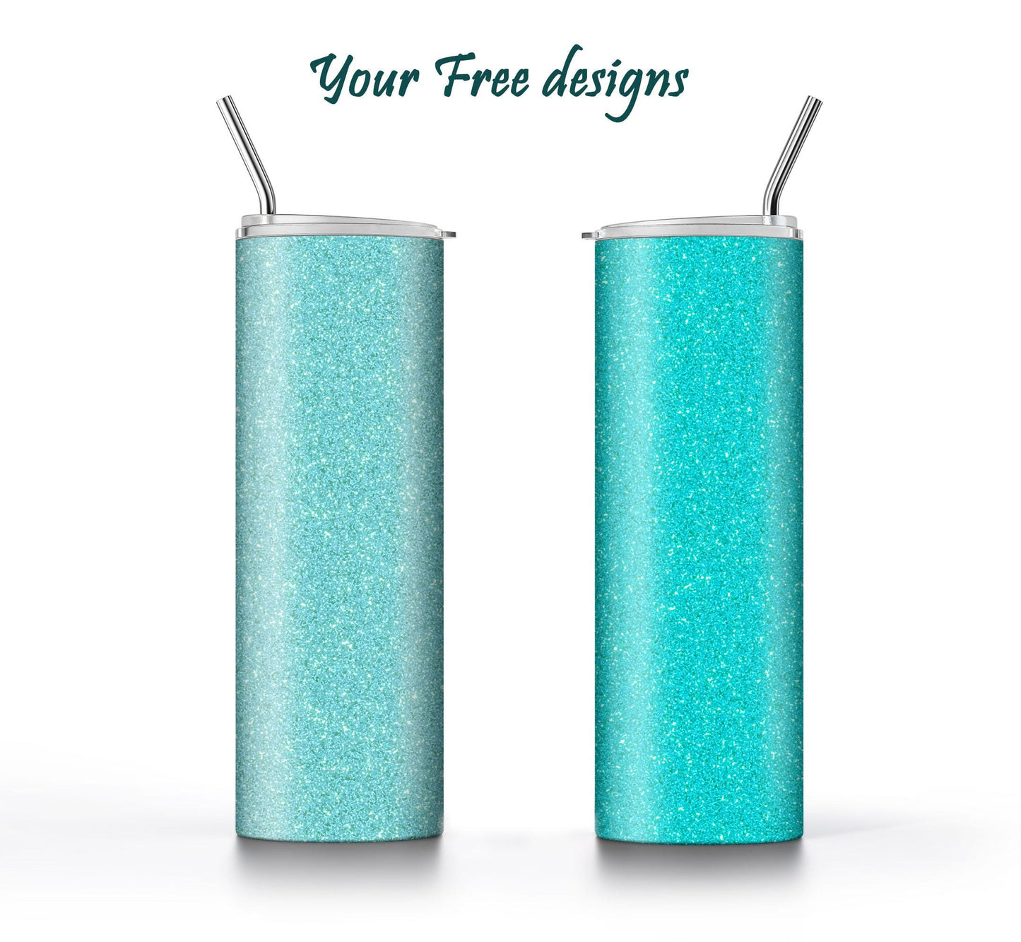 Turquoise Glitter Tumbler Sublimation Designs – 20oz, 3 PNG Wraps Mini Bundle