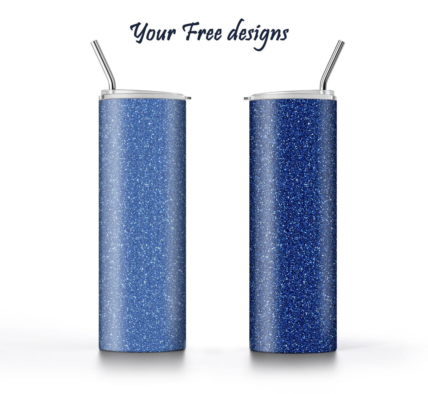 3 Blue Glitter Tumbler Sublimation Designs – 3 Solid Color PNG Wraps