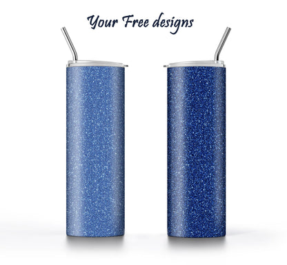 3 Blue Glitter Tumbler Sublimation Designs – 3 Solid Color PNG Wraps