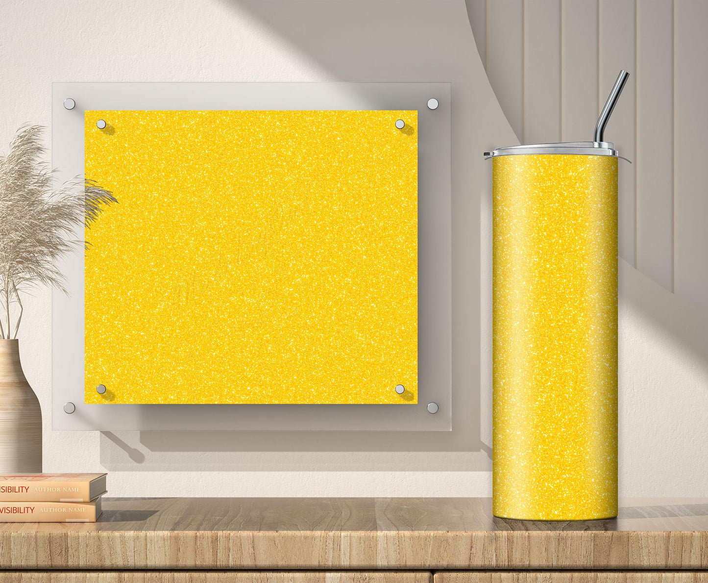 Yellow Glitter Tumbler Sublimation Designs – 3 Solid Color PNG Wraps