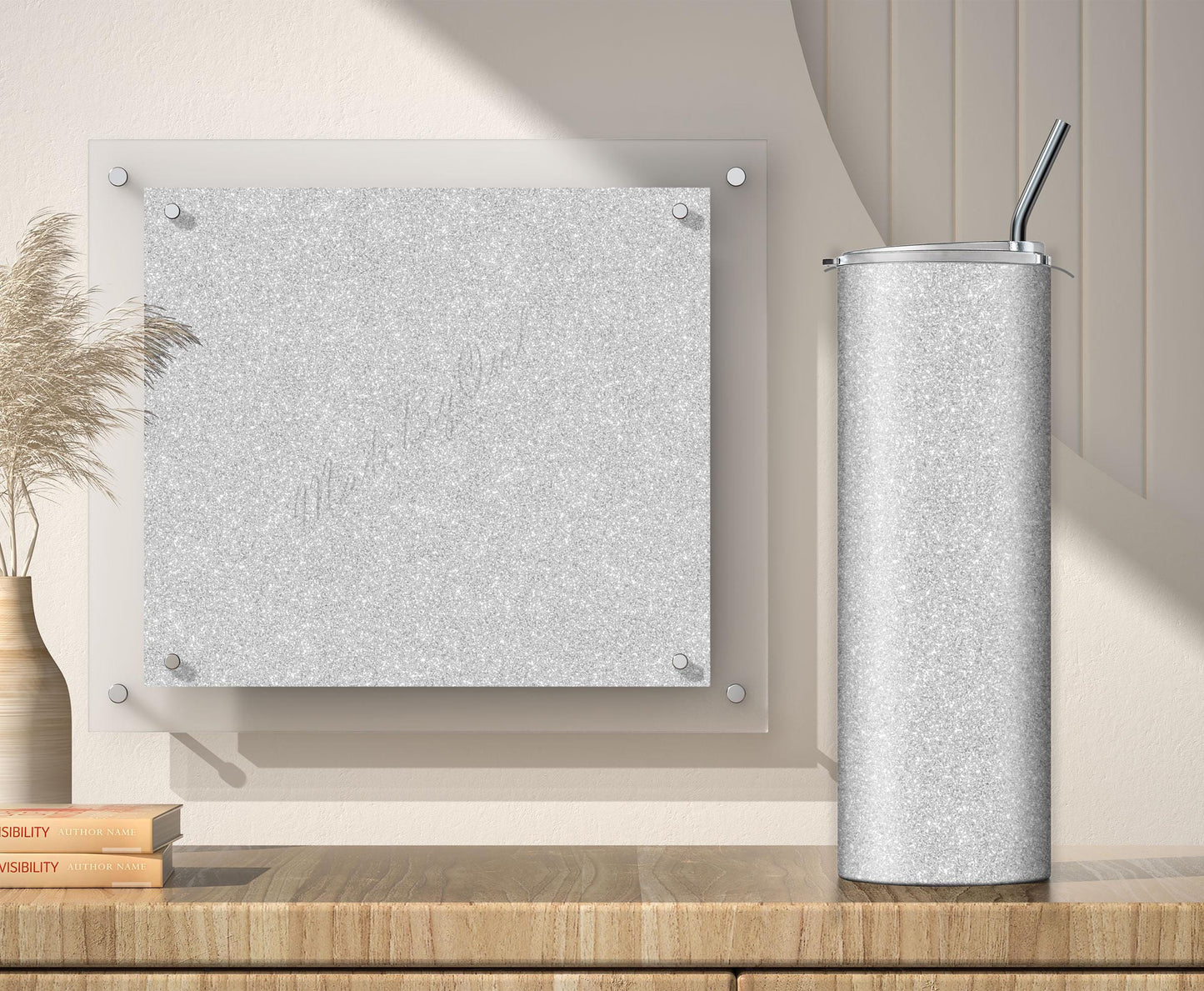Silver and Gray Glitter Tumbler Sublimation Designs – 3 Solid Color PNG Wraps