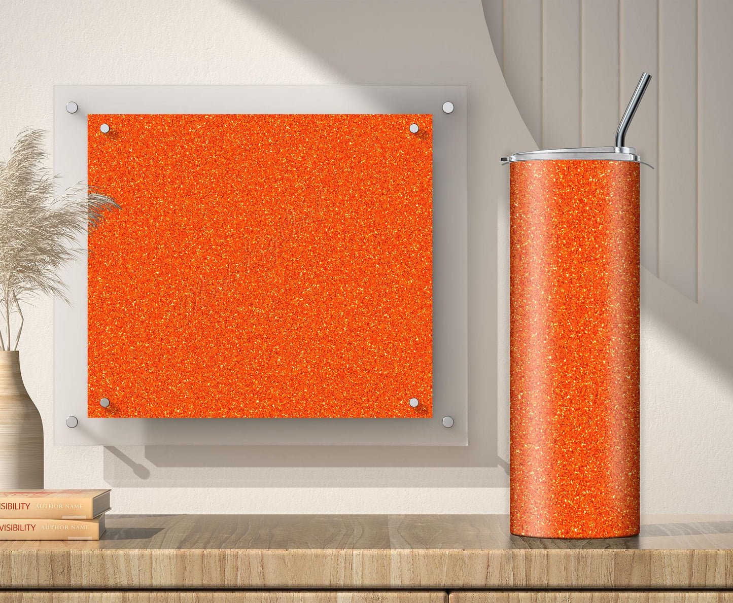Orange Glitter Tumbler Sublimation Designs – 3 Solid Color PNG Wraps