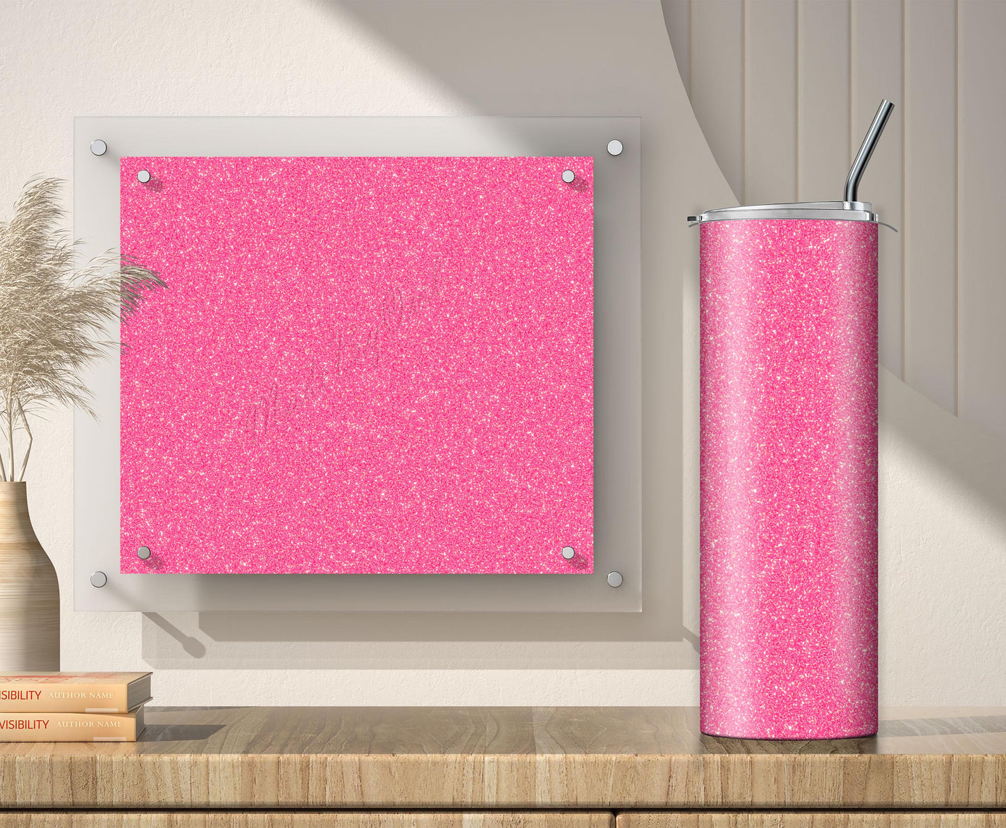 Hot Pink Glitter Tumbler Sublimation Designs – 3 Solid Color PNG Wraps