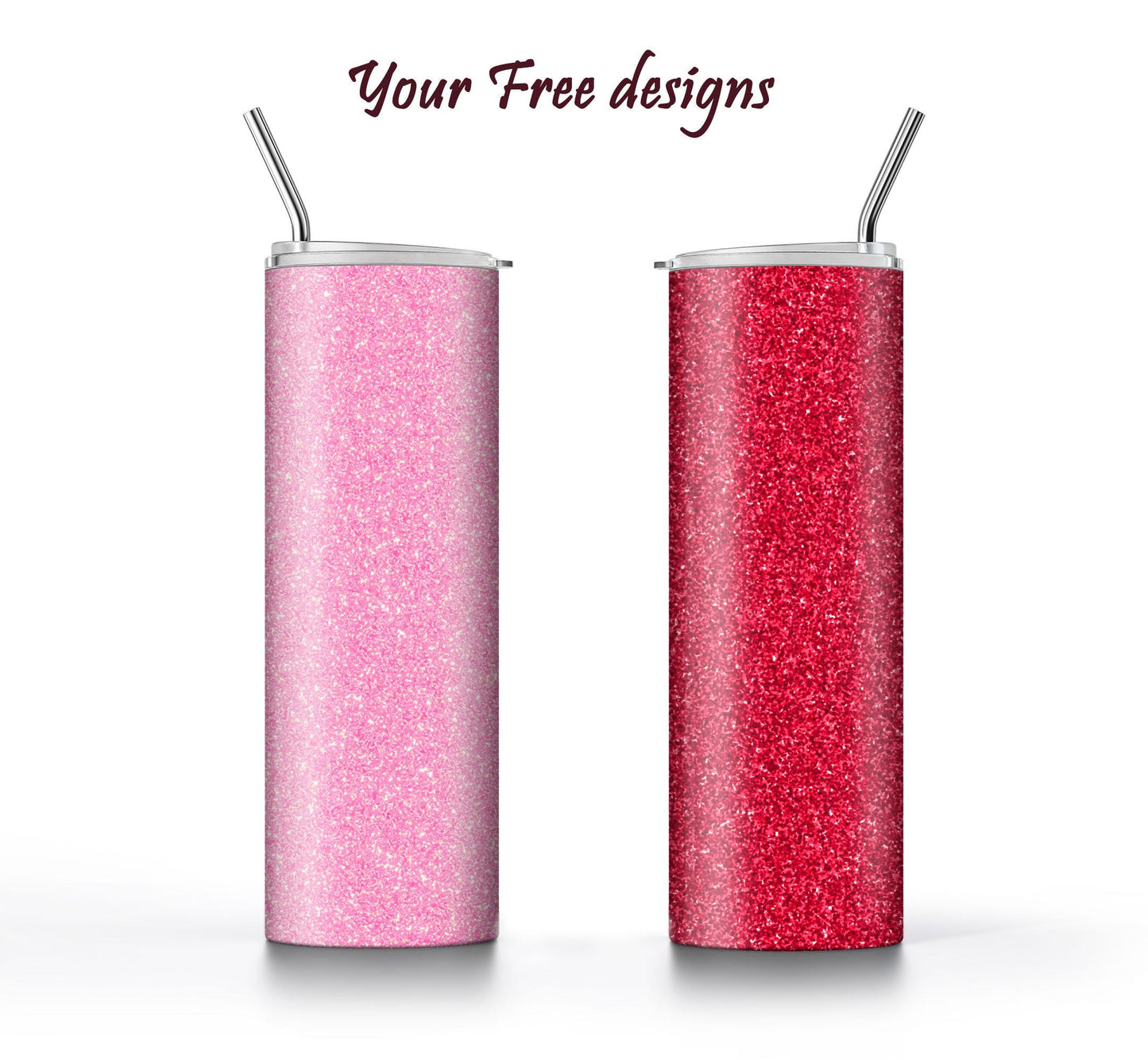 Hot Pink Glitter Tumbler Sublimation Designs – 3 Solid Color PNG Wraps