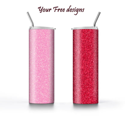 Hot Pink Glitter Tumbler Sublimation Designs – 3 Solid Color PNG Wraps