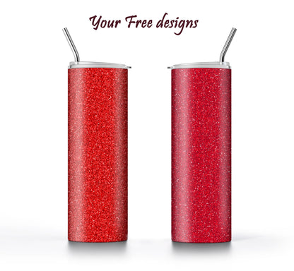 Crimson Red & Maroon Glitter Tumbler Sublimation Designs – 3 Solid Color Wraps