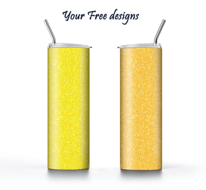 Yellow Glitter Tumbler Sublimation Designs – 3 Solid Color PNG Wraps
