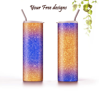 Blue and Orange Glitter Tumbler Sublimation Designs – Ombre, 20oz, 3 PNG Wraps