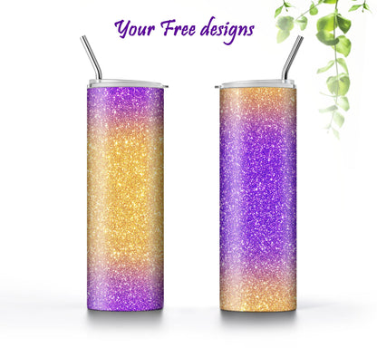 Purple Glitter Tumbler Sublimation Designs – 20oz, Ombre, 20oz, 3 PNG Wraps