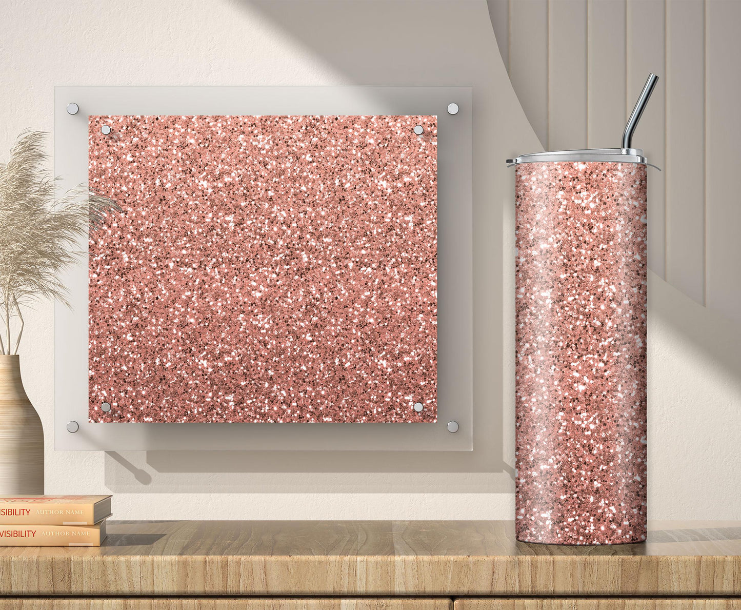 3 Rose Gold Glitter Tumbler Sublimation Designs – Ombre, 20oz, 3 PNG Wraps