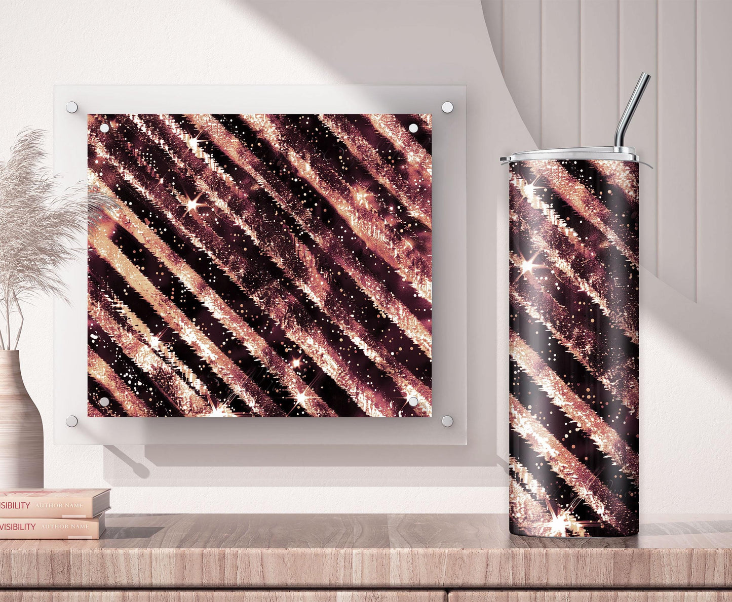 3 Rose Gold Glitter Tumbler Sublimation Designs – Ombre, 20oz, 3 PNG Wraps