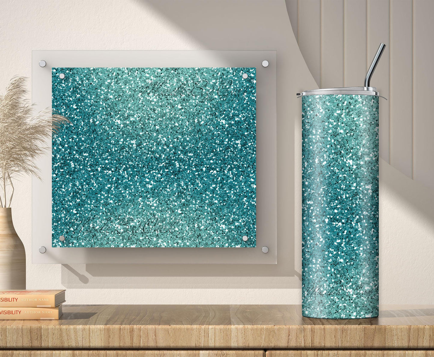 Turquoise Glitter Tumbler Sublimation Designs – 20oz, 3 PNG Wraps Mini Bundle