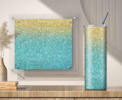 3 Teal and Gold Glitter Tumbler Sublimation Designs – 20oz, 3 PNG Wraps