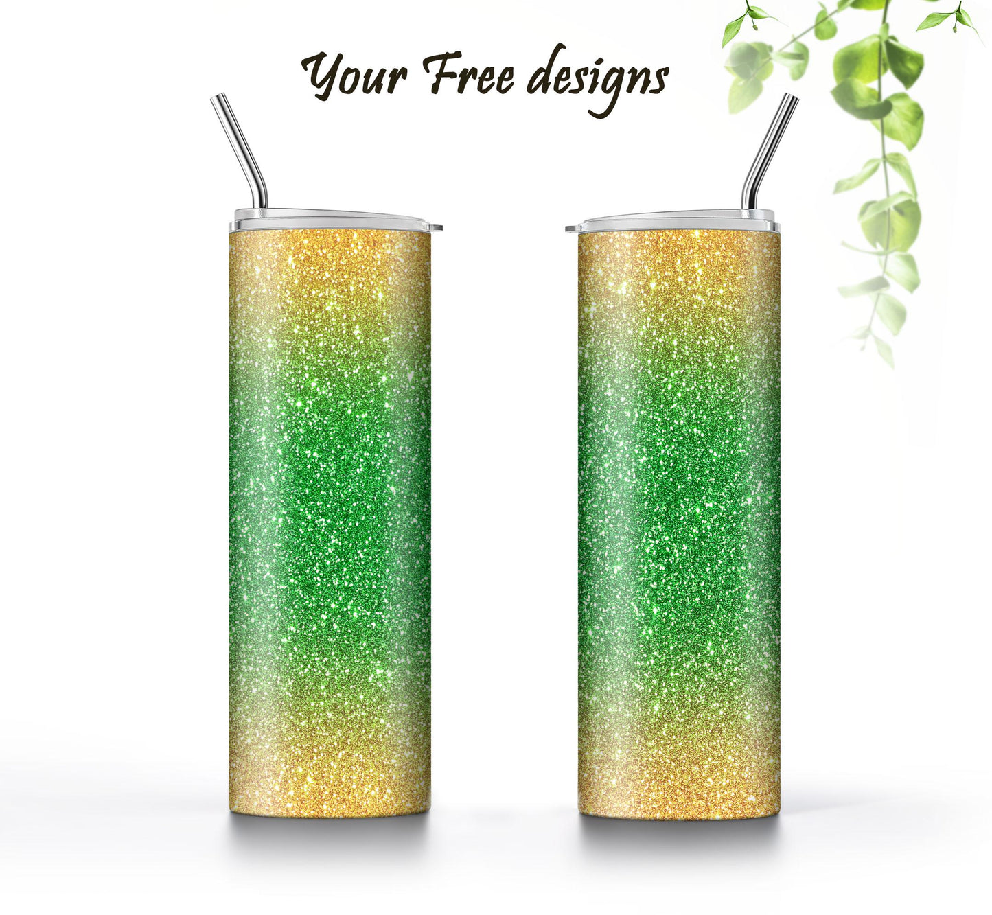 Lime Green Glitter Tumbler Sublimation Designs – Ombre, 20oz, 3 PNG Wraps