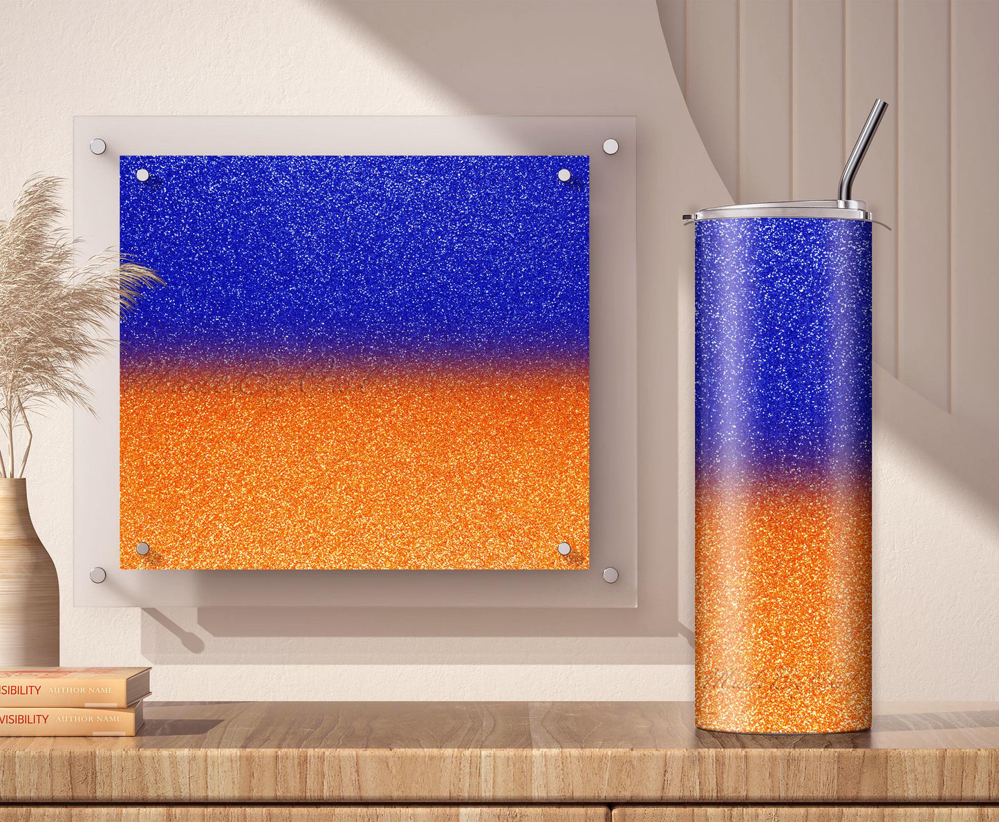 Blue and Orange Glitter Tumbler Sublimation Designs – Ombre, 20oz, 3 PNG Wraps