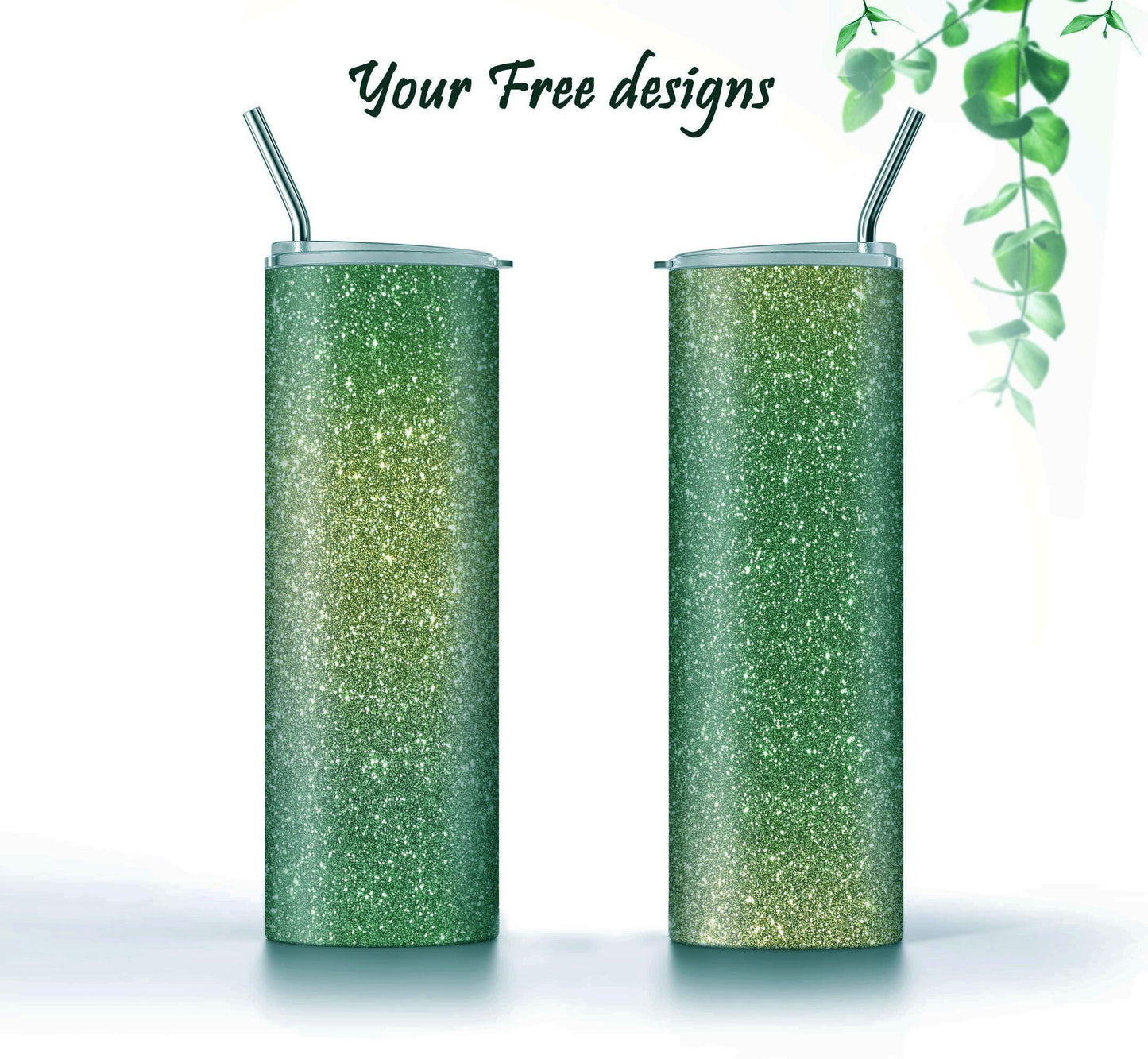 Emerald Green Glitter Tumbler Sublimation Designs – Ombre, 20oz, 3 PNG Wraps