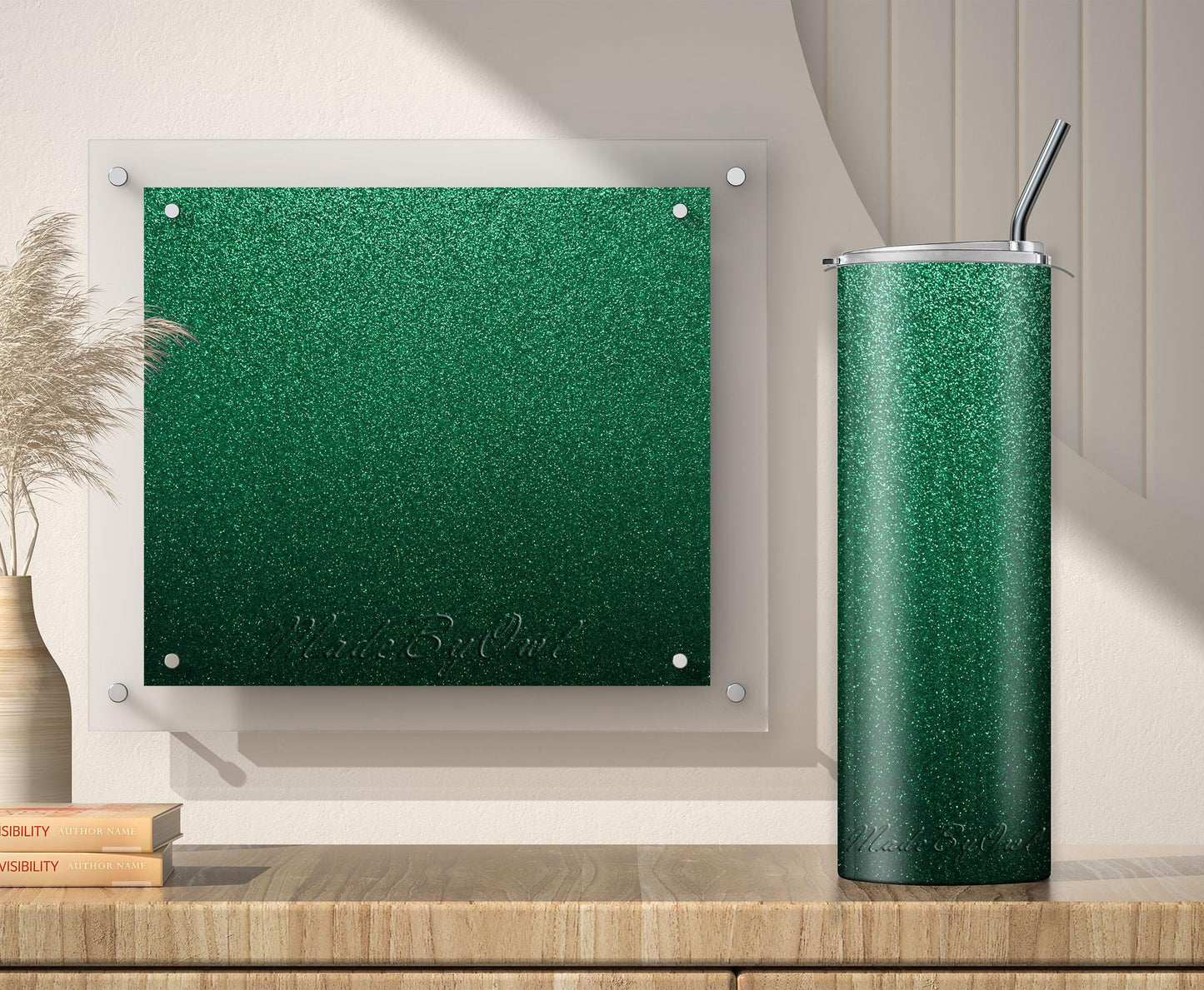Emerald Green Glitter Tumbler Sublimation Designs – Ombre, 20oz, 3 PNG Wraps