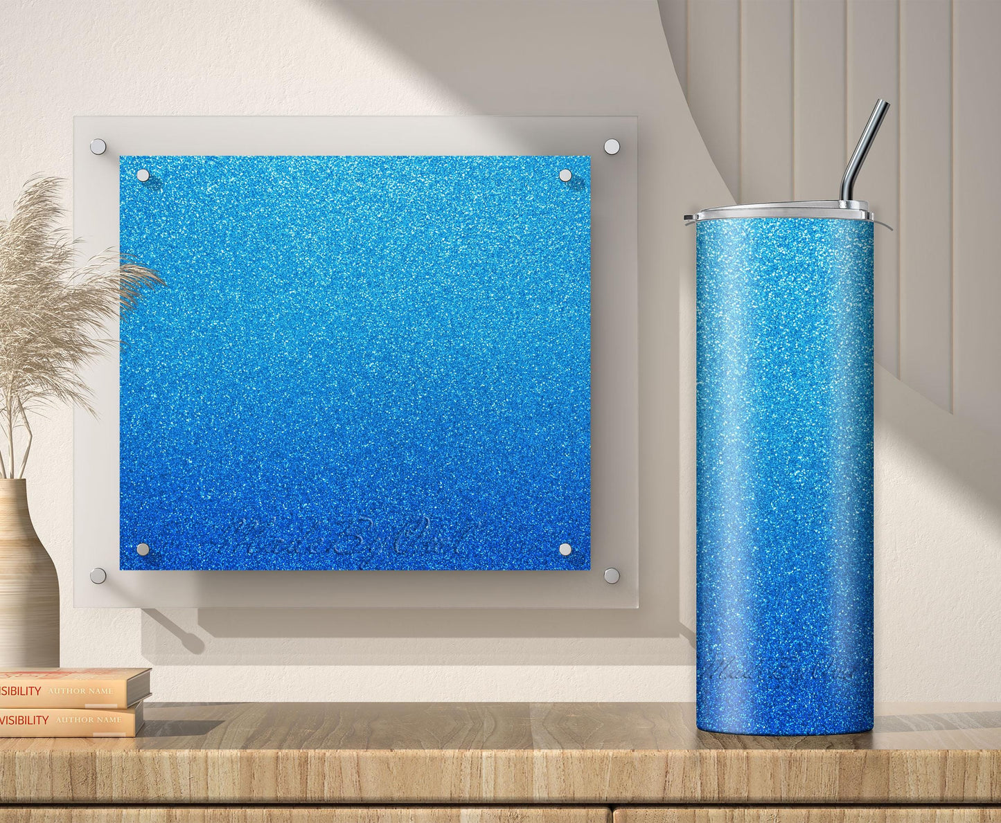 Light Blue Glitter Tumbler Sublimation Designs – Ombre, 20oz, 3 PNG Wraps