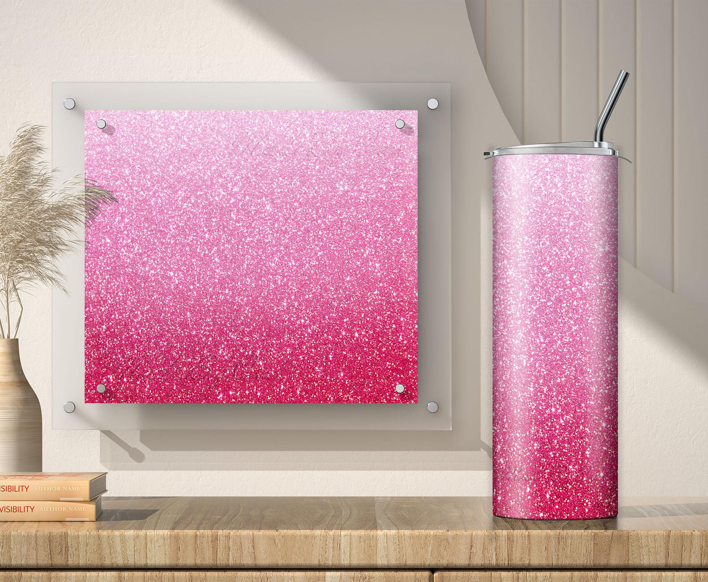 Pink Glitter Tumbler Sublimation Designs – 20oz, 3 PNG Wraps Mini Bundle