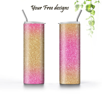 Pink Glitter Tumbler Sublimation Designs – 20oz, 3 PNG Wraps Mini Bundle