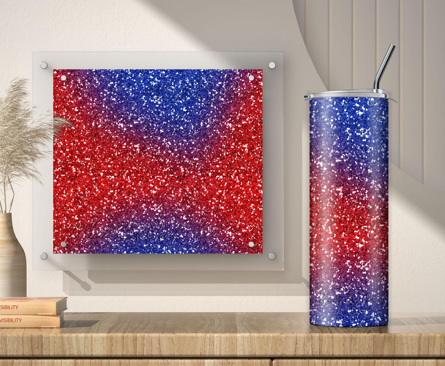 Black Red Blue Glitter Tumbler Sublimation Designs – 3 PNG Wraps (20oz)