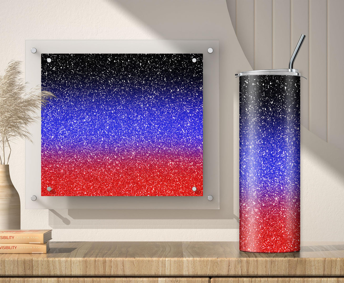 Black Red Blue Glitter Tumbler Sublimation Designs – 3 PNG Wraps (20oz)