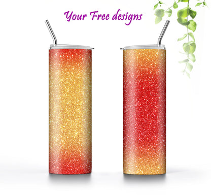 3 Red Glitter Tumbler Sublimation Designs – Ombre, 20oz, 3 PNG Wraps