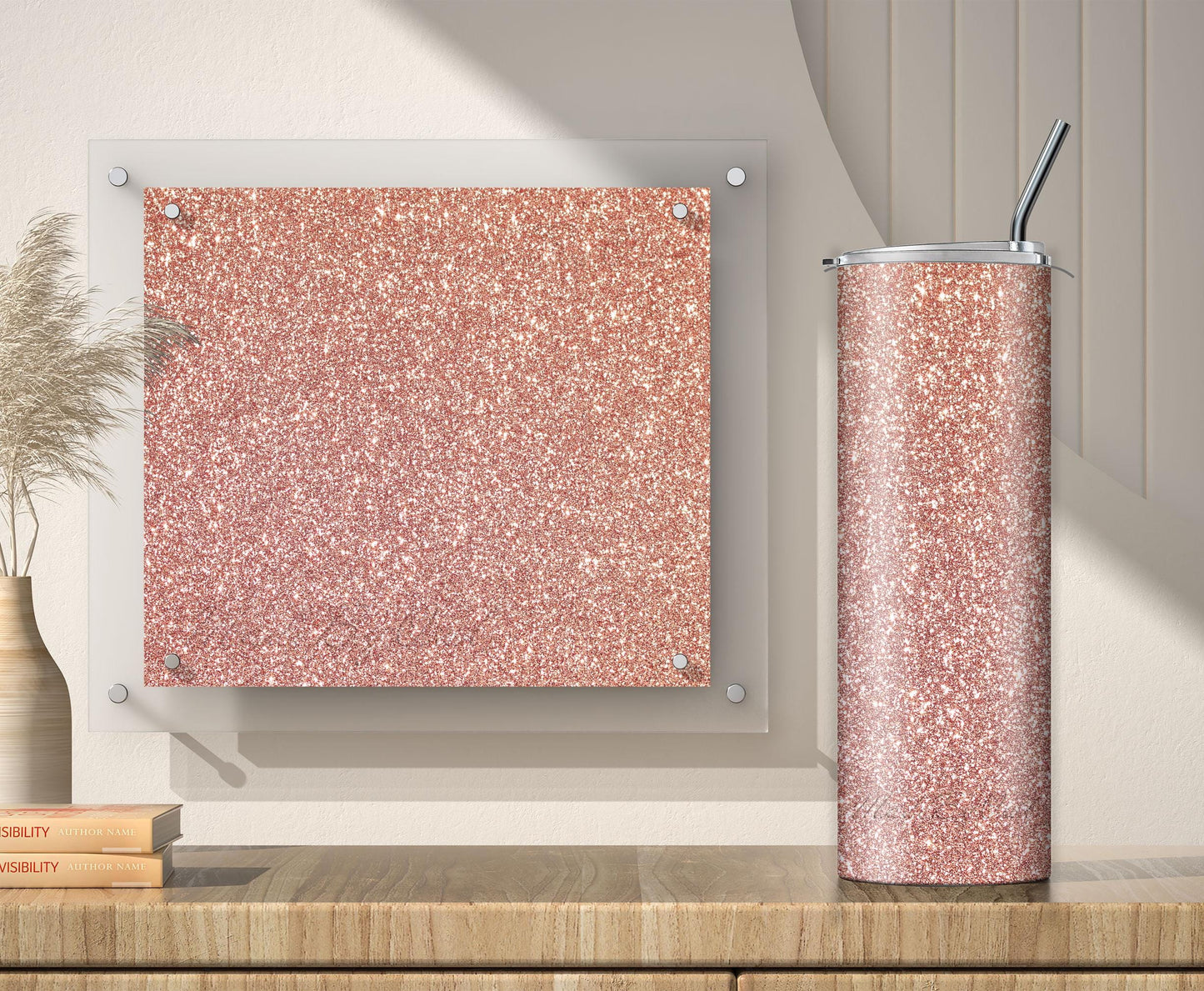 3 Rose Gold Glitter Tumbler Sublimation Designs – Ombre, 20oz, 3 PNG Wraps
