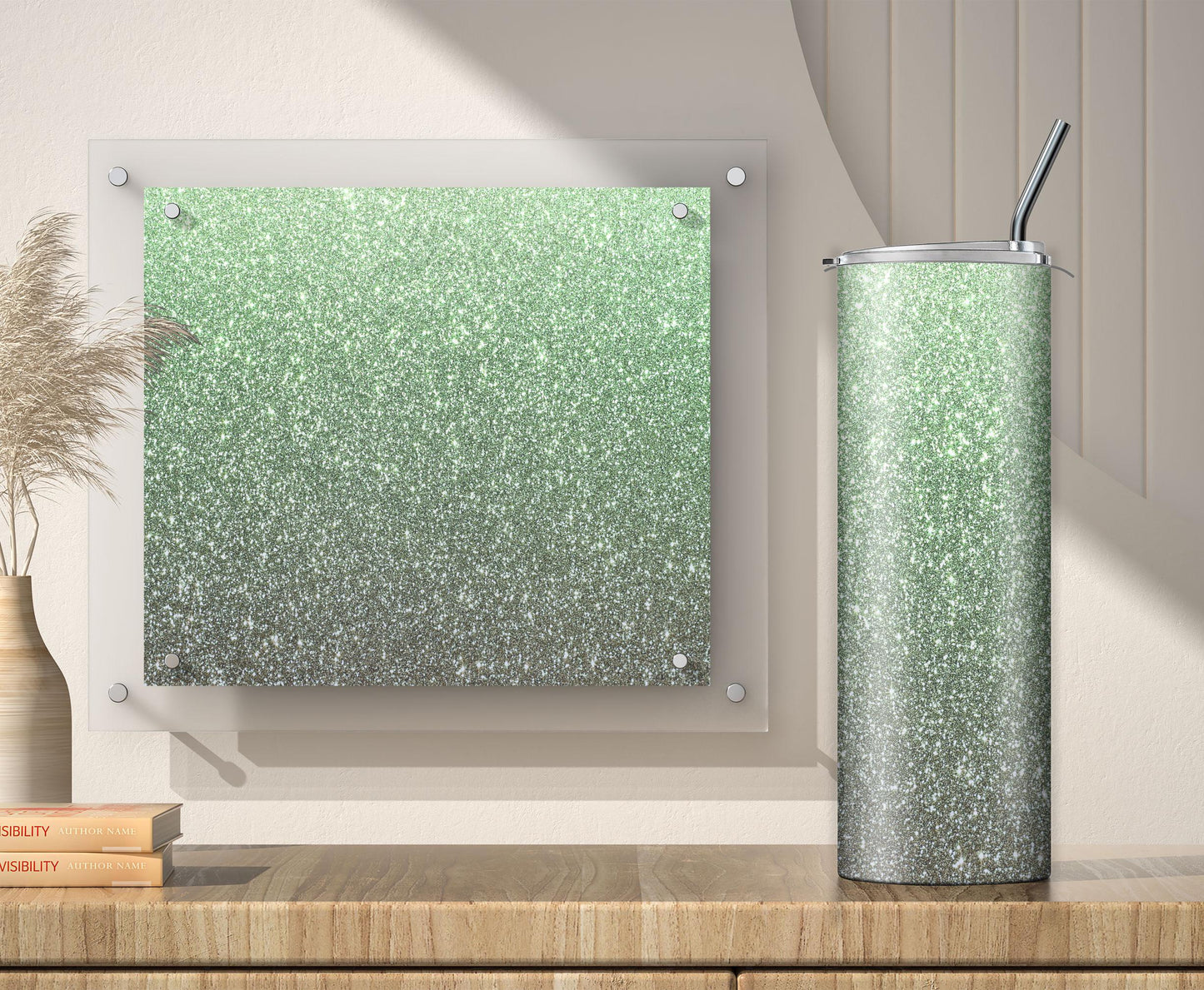 3 Sage Green Glitter Tumbler Sublimation Designs – 20oz, 3 PNG Wraps