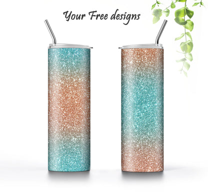 Turquoise Glitter Tumbler Sublimation Designs – 20oz, 3 PNG Wraps Mini Bundle