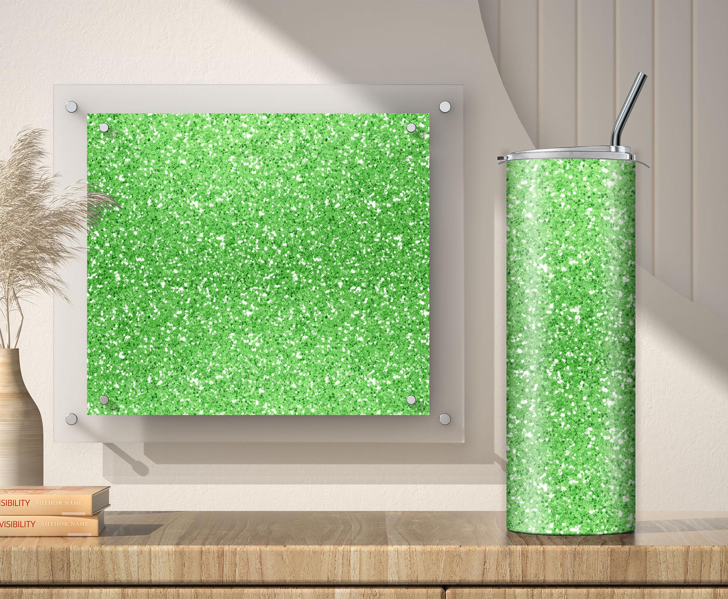 Lime Green Glitter Tumbler Sublimation Designs – Ombre, 20oz, 3 PNG Wraps