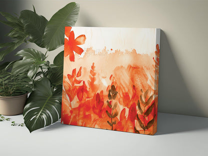 Warm Red Floral Watercolor Background, Warm Botanical Design