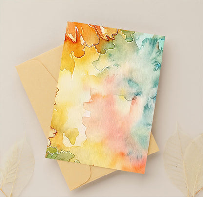 Orange Floral Watercolor Background with Teal Washes, Digital Download