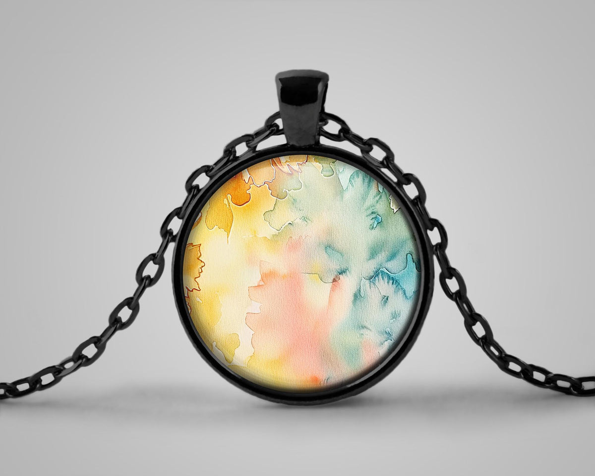 Orange Floral Watercolor Background with Teal Washes, Digital Download