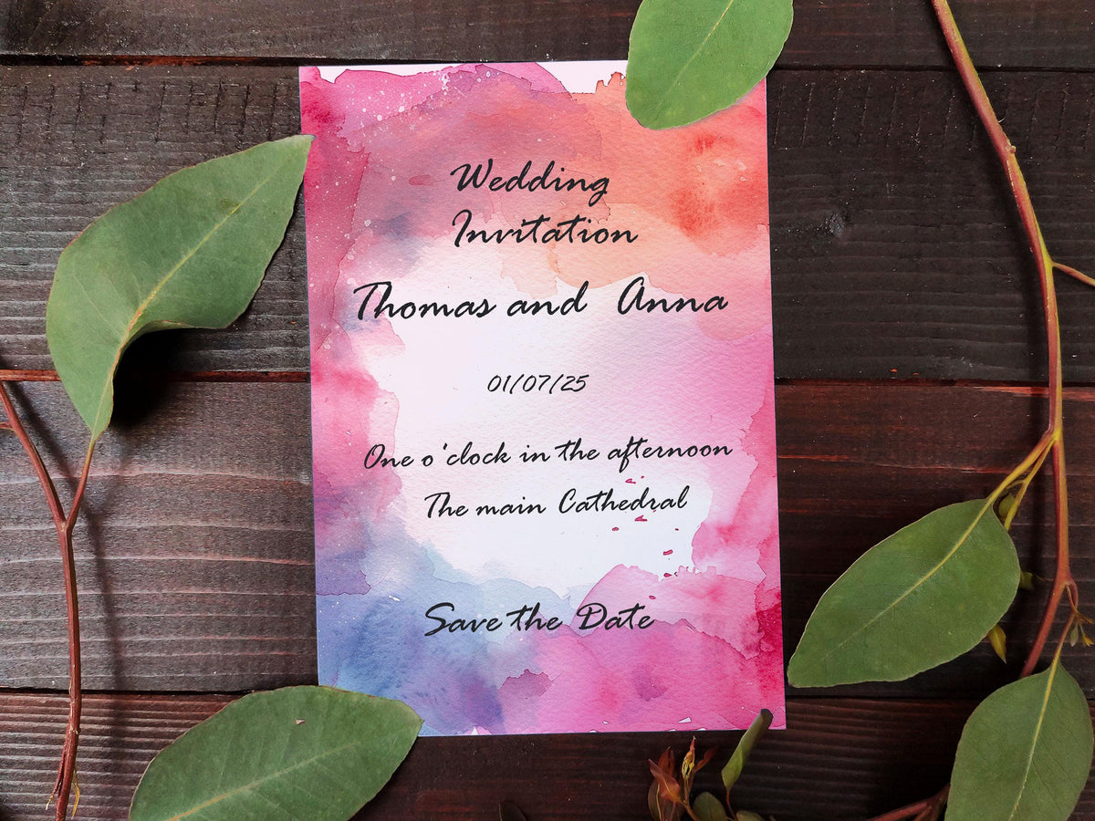 Red Pink and Blue Watercolor Frame Background, Digital Download