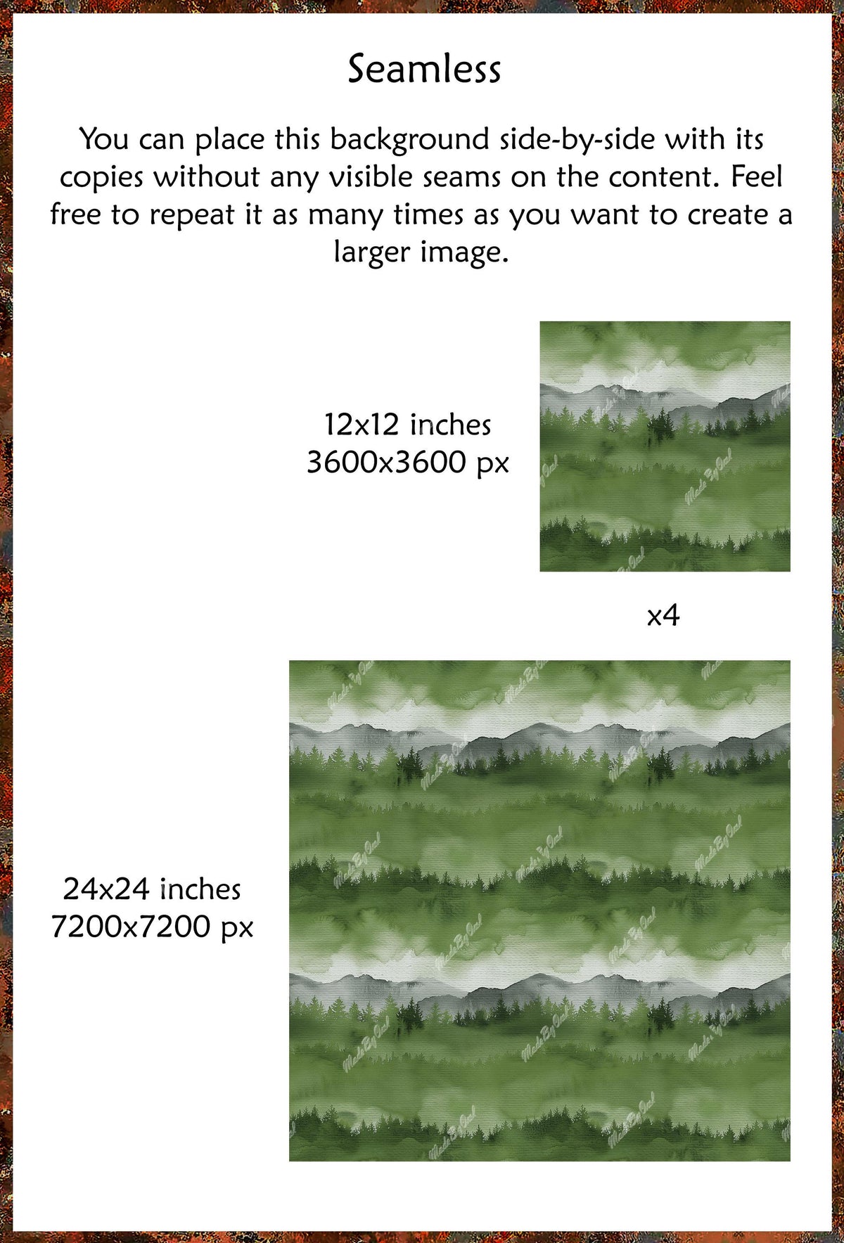 Green Forest Watercolor Background, Mountain Landscape Digital Download