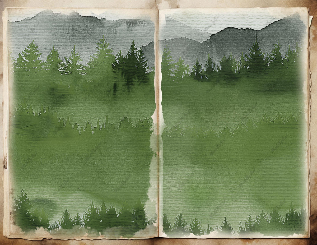 Green Forest Watercolor Background, Mountain Landscape Digital Download
