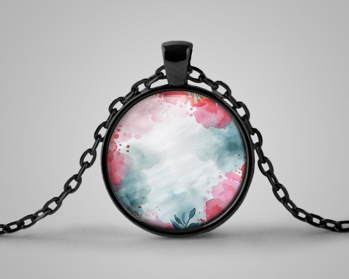 Red Floral Watercolor Background with Teal Washes, Digital Download