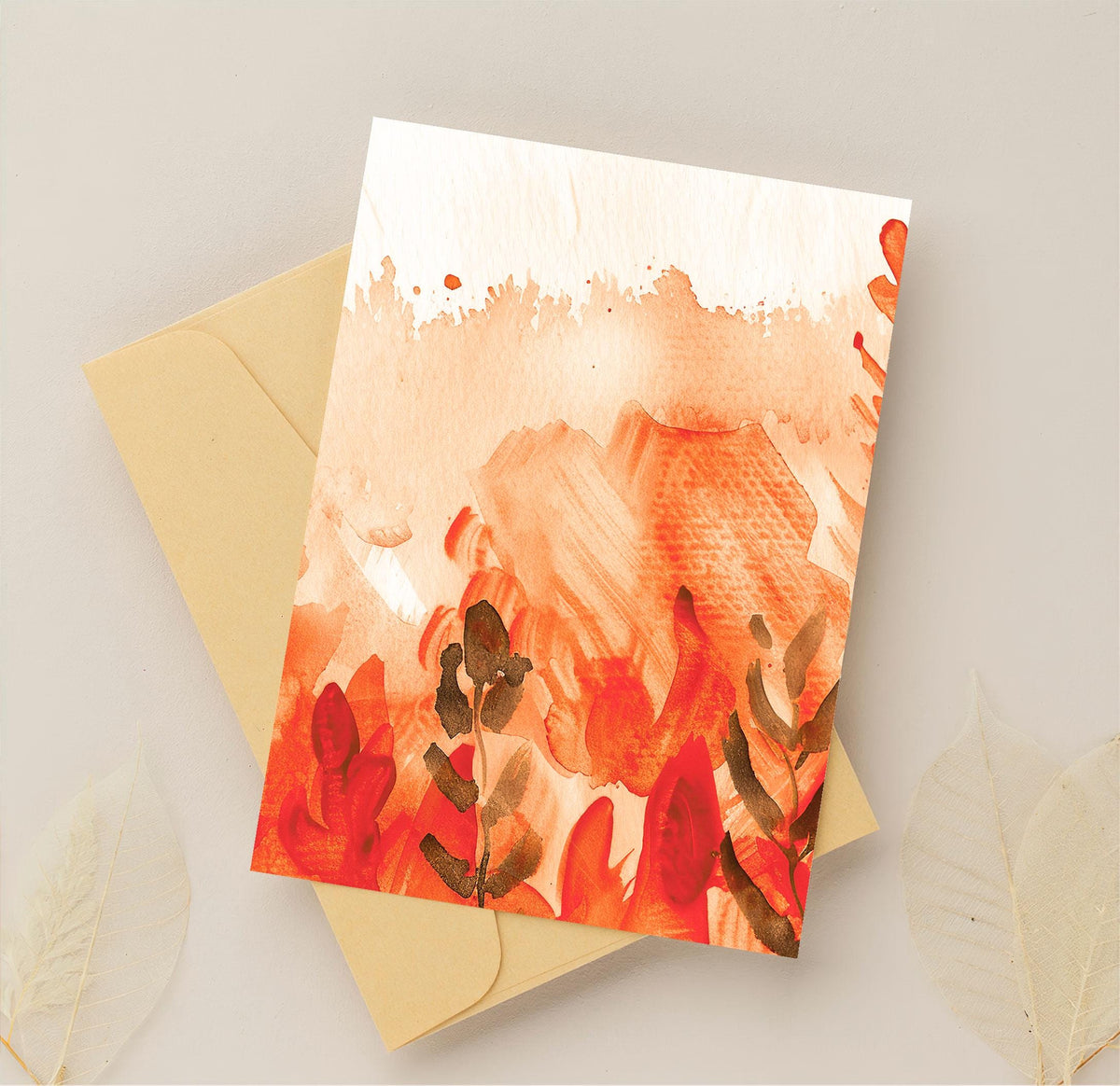 Warm Red Floral Watercolor Background, Warm Botanical Design